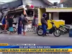 Bus AKAP Tabrak 4 Rumah, 8 Orang Terluka